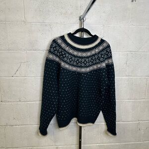 The Lodge Pure Wool Sweater Vintage Green White Mens Large